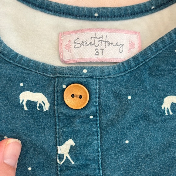 Little Bipsy Teal Dress with Horse Design - Picture 2 of 4